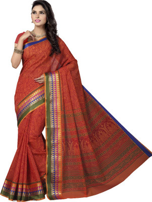 

Rani Saahiba Printed Gadwal Cotton Saree(Red), Orange