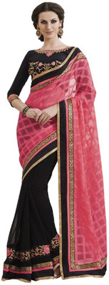 

Aksh Fashion Embroidered Fashion Net Saree(Pink, Black), Black;pink