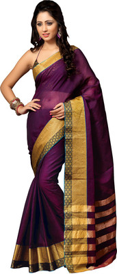 

Ishin Solid, Striped Bhagalpuri Cotton Saree(Purple)