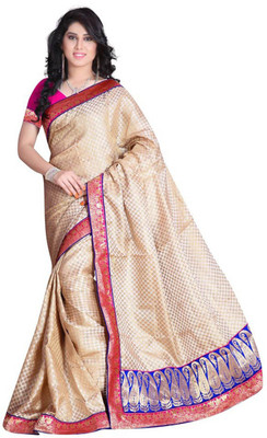 Dancing Girl Embroidered Bollywood Chanderi Saree(Beige)