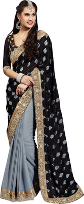 

Khushali Self Design Fashion Satin Saree(Grey, Black), Black;grey