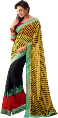 Vishal Solid Fashion Georgette Saree(Black)