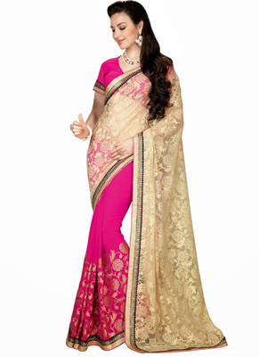 

Desi Look Embroidered Fashion Chiffon Saree(Pink)