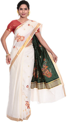 

Darps Self Design Balarampuram Cotton Saree(Multicolor), Cream