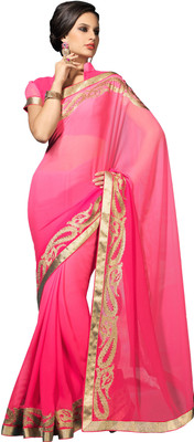 

Lovely Look Embroidered Daily Wear Georgette Saree(Pink)