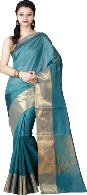

Chandrakala Woven Banarasi Silk Saree(Blue), Green
