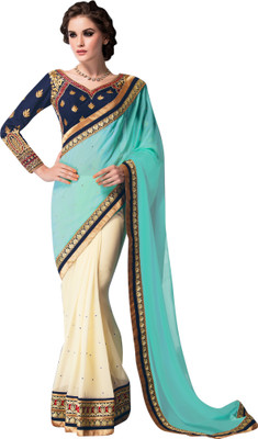 

Brijraj Embroidered Fashion Georgette Saree(White, Light Blue), Light blue;white