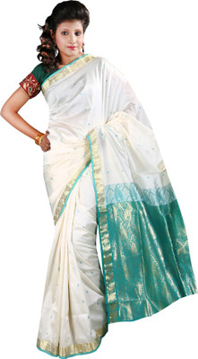 Anushree Saree Self Design Assam Silk Handloom Chanderi Saree(Multicolor), White