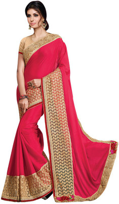 

Desi Butik Embroidered Fashion Chiffon Saree(Pink, Gold), Pink and golden