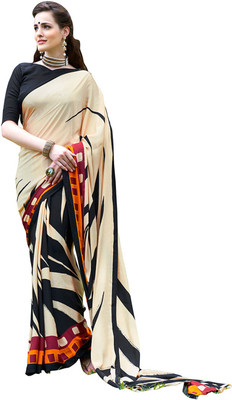 

Vandv Shop Printed Fashion Handloom Crepe Saree(White), Cream