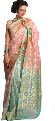 

Kataan Bazaar Woven Banarasi Handloom Net Saree(Pink)