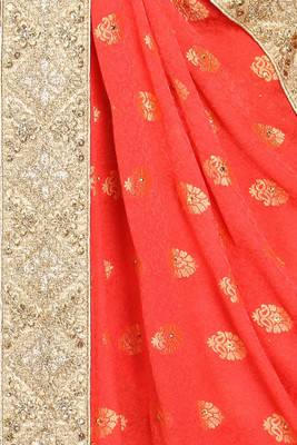 

Soch Self Design Fashion Net Saree(Red), Peach