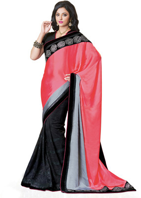 

Saara Solid Fashion Chiffon Saree(Black, Pink)