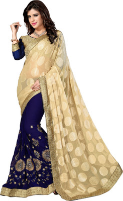 

Khoobee Self Design, Embroidered, Embellished Fashion Georgette, Jacquard Saree(Beige, Blue)