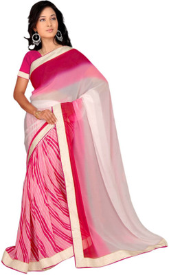 

Vardan Prints Striped Bollywood Georgette Saree(Pink, White)