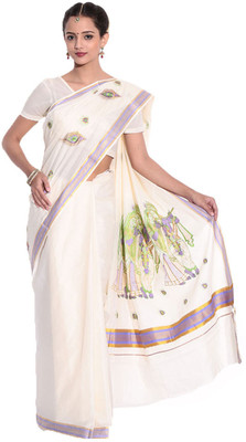 

Darps Self Design Balarampuram Cotton Saree(Multicolor), Cream