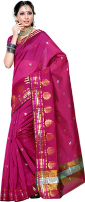 

Mimosa Woven Kanjivaram Cotton Saree(Pink, Rani