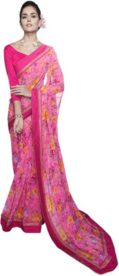 

Vandv Shop Printed Fashion Handloom Georgette Saree(Pink)