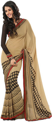 Party Wear Dresses Printed Fashion Pure Chiffon Saree(Brown)