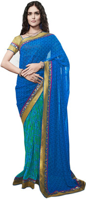 

Vandv Shop Printed Fashion Handloom Georgette Saree(Blue)