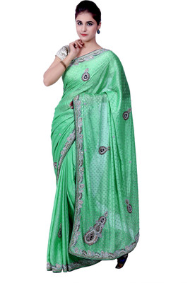 

Ellegent Embellished Fashion Handloom Crepe, Jacquard Saree(Green)