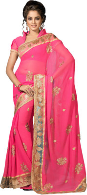 

Manthan Embroidered Daily Wear Georgette Saree(Pink)