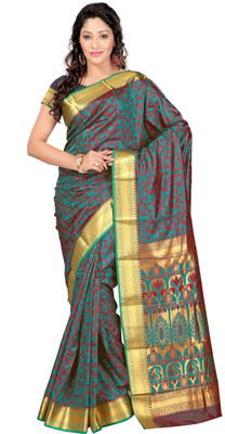 Varkala Silk Sarees Woven Kanjivaram Saree(Dark Green), Rama