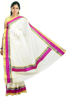 

Fashionkiosks Self Design Balarampuram Handloom Cotton Saree(Multicolor), Cream