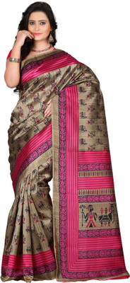 E-Vastram Printed Bollywood Art Silk Saree(Multicolor), Beigh;rose
