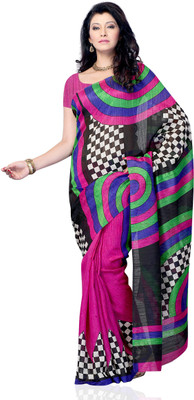 

JTInternational Printed Fashion Art Silk Saree(Pink)