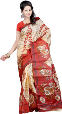 

Indrani Printed Bollywood Art Silk Saree(Beige, Red)