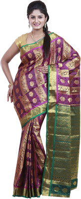 

Mimosa Woven Kanjivaram Art Silk Saree(Purple), Mejantha