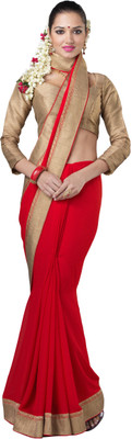 

Jiya Self Design Fashion Georgette Saree(Red, Beige), Beige;red