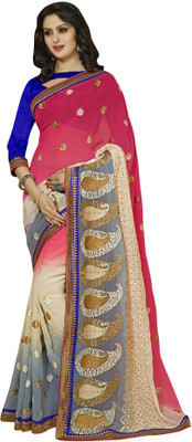 

Jiya Embroidered, Self Design Fashion Georgette Saree(Multicolor), Cream;grey;pink