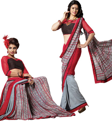 

Lovelylook Printed Daily Wear Georgette, Silk Saree(Red, Grey)