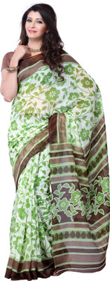 

JTInternational Printed Fashion Art Silk Saree(White, Green), Green;white