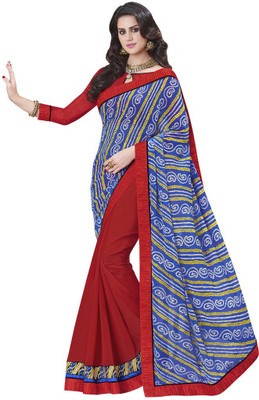 

Desi Butik Embroidered Fashion Georgette Saree(Blue, Red)