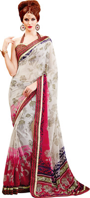 

Khoobee Self Design, Printed Fashion Georgette Saree(White, Multicolor), Multicolor;white