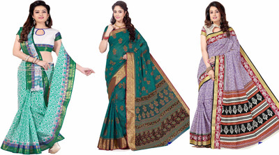 Aarti Apparels Printed Gadwal Cotton Saree(Pack of 3, Multicolor)