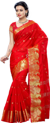 

Mimosa Woven Kanjivaram Cotton Saree(Red
