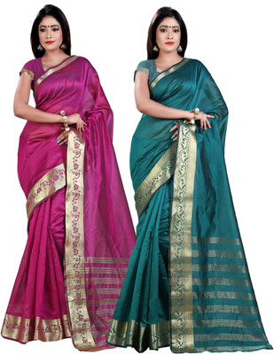 

Weavedeal Solid Banarasi Chanderi Saree(Pack of 2, Multicolor)