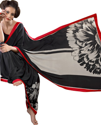 

Jiya Self Design, Printed Fashion Art Silk Saree(Grey, Black), Black;grey