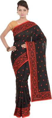 

Kdc Sarees Embroidered Banarasi Handloom Tussar Silk Saree(Black)