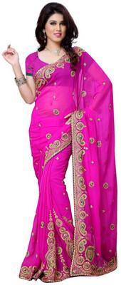 

Dancing Girl Embroidered Bollywood Chiffon Saree(Pink)