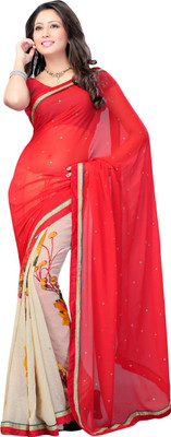

Suvastram Printed Fashion Chiffon Saree(Red, White)