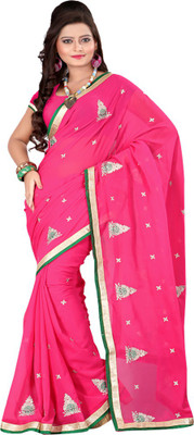 

Sanju Sarees Embroidered Fashion Georgette Saree(Pink)