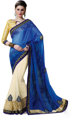 

Jiya Self Design, Embroidered Fashion Georgette Saree(Beige, Blue)
