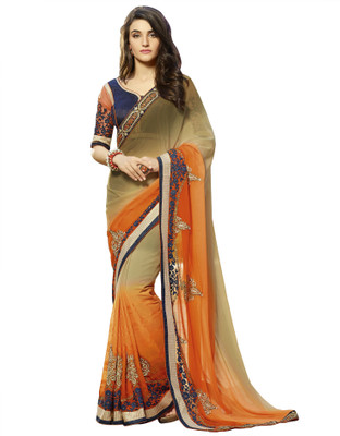 

Jiya Self Design, Embroidered, Embellished Fashion Georgette Saree(Orange, Beige, Blue), Beige;blue;orange