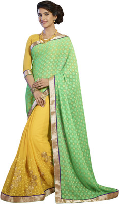 

Khoobee Self Design, Embellished, Embroidered Fashion Jacquard, Chiffon Saree(Light Green, Yellow)