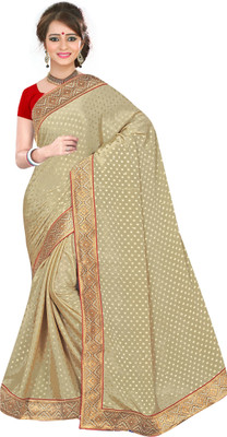 

Khoobee Self Design, Embellished Fashion Jacquard Saree(Beige)